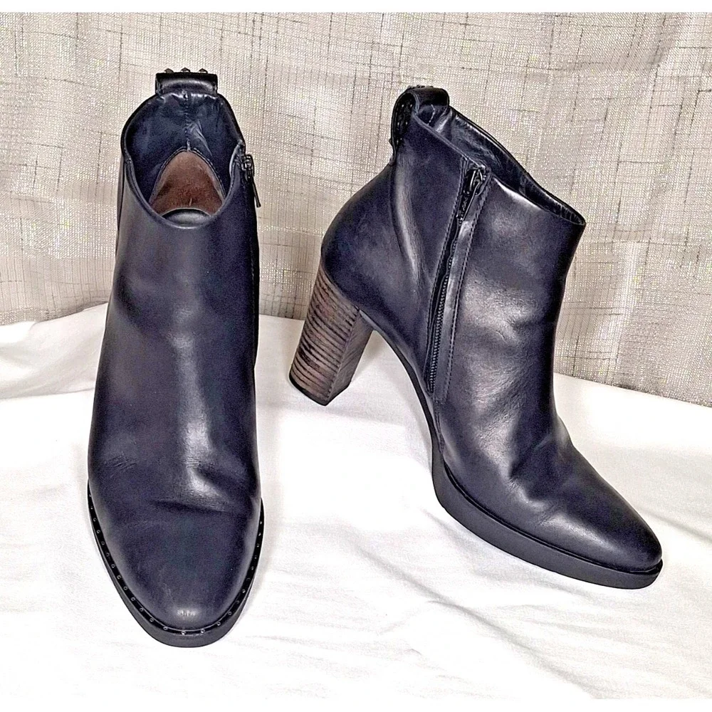 PAUL GREEN Women's Black Leather Studded Stacked Platform Ankle Boots Size 6 M